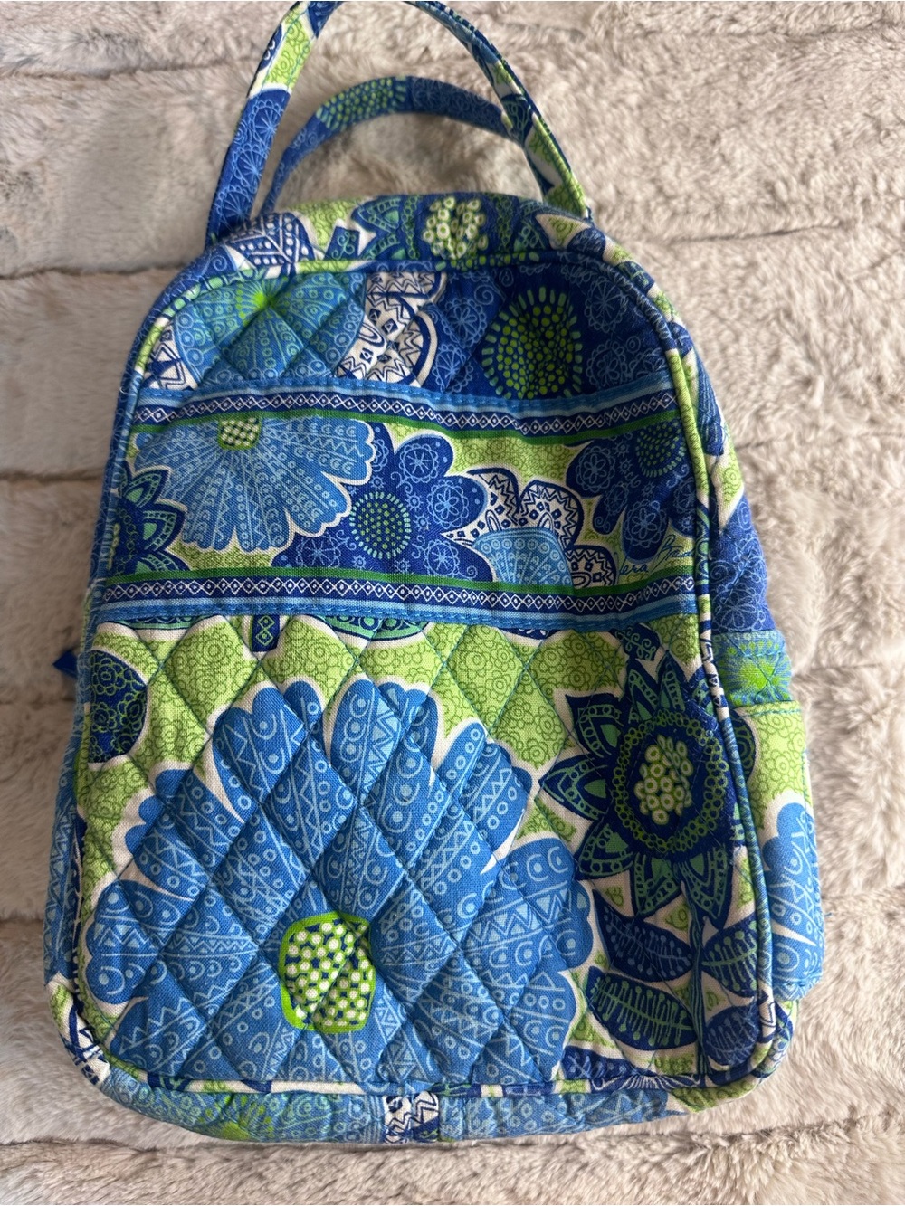 Retired Vera Bradley Daisy Doodle Blue & Green Quilted Floral Lunch Bag
